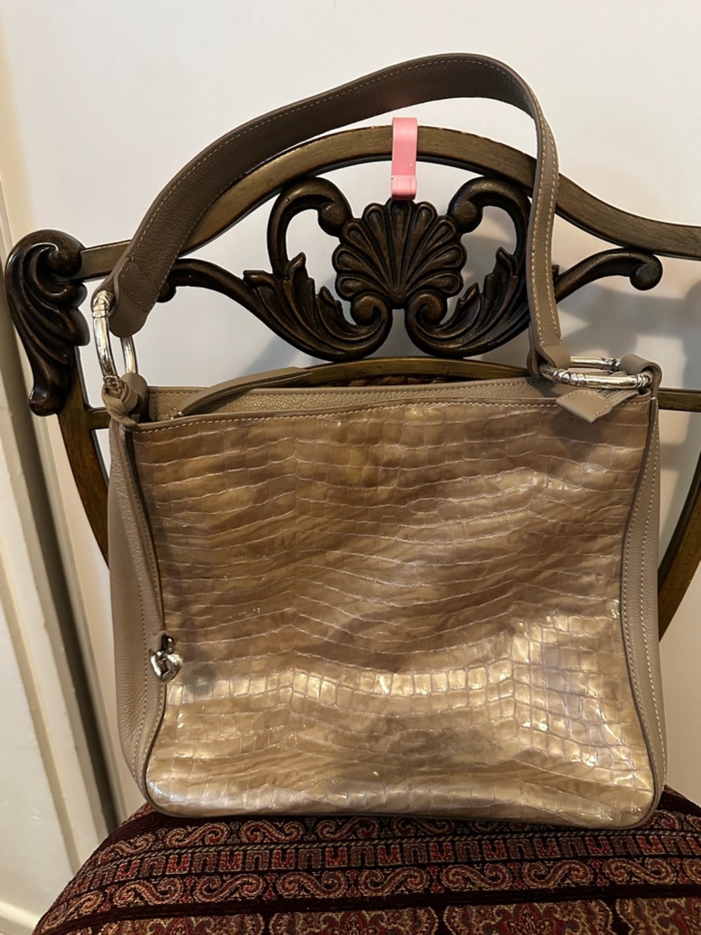 Brighton Taupe Croc-Embossed Shoulder Bag